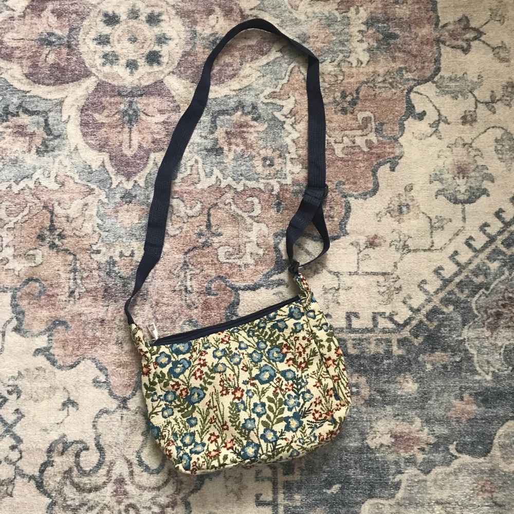 Floral Crossbody Bag in Cream and Blue